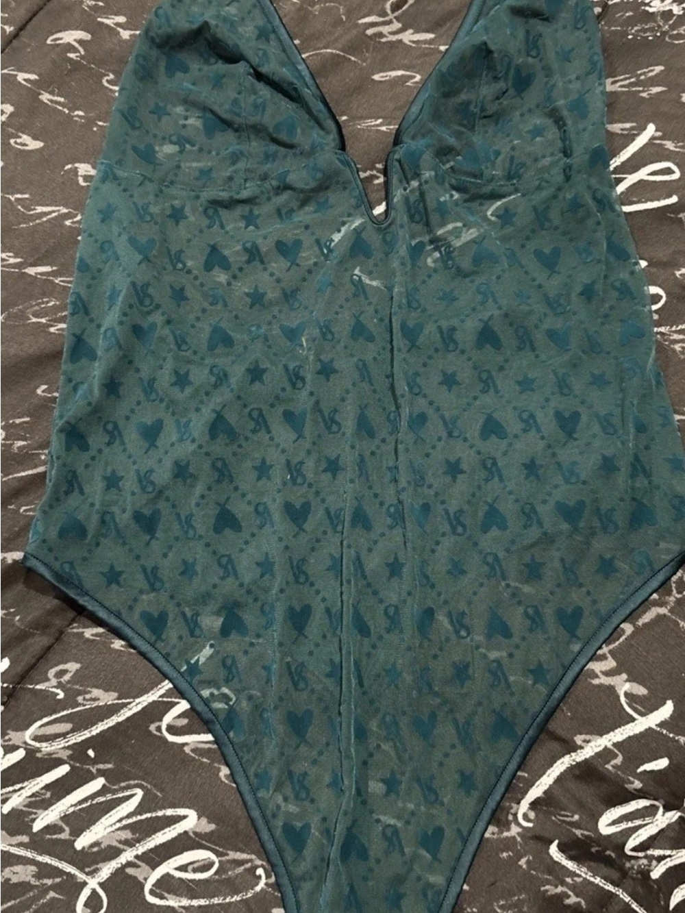 Victoria's Secret Dark Green Sheer One-Piece Teddy Bodysuit